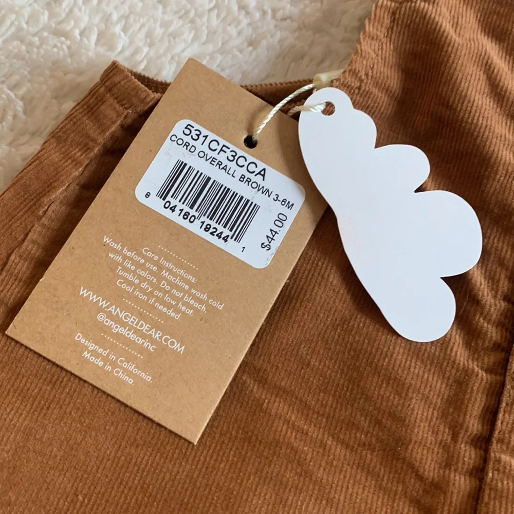 NWT Angel Dear Brown Corduroy Ruffle Bib Overalls 3-6M